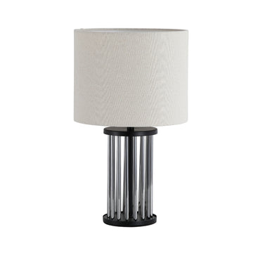 Black Glass Base White Linen Shade E27 Table Lamp