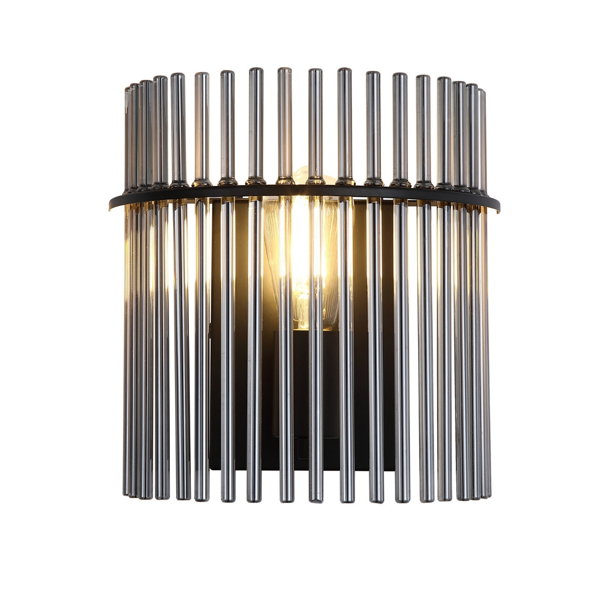 1Lt Matt Black Smoked Glass Rods E27 Wall Light