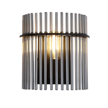 1Lt Matt Black Smoked Glass Rods E27 Wall Light
