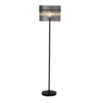 Black Metal Smoked Glass Rod Shade E27 152cm Floor Lamp