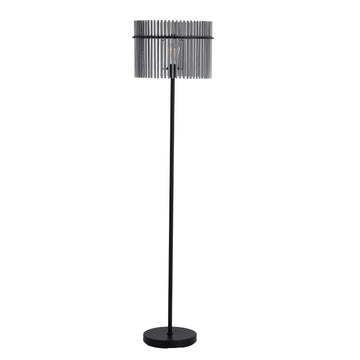 Black Metal Smoked Glass Rod Shade E27 152cm Floor Lamp