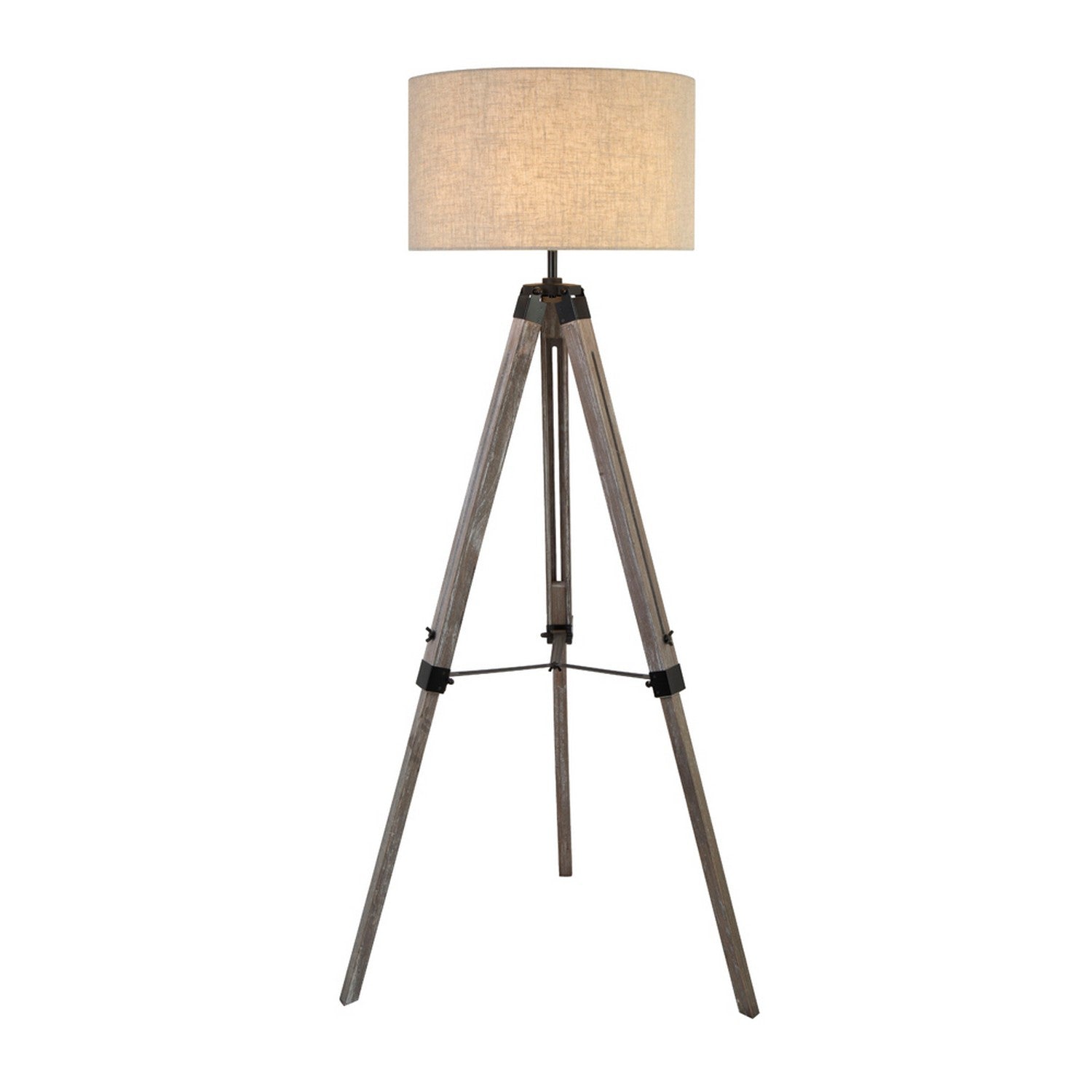 Tripod Wood Floor Standard Lamp Light w. Cream Linen Shade