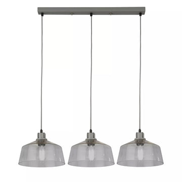 Grey Metal Smoked Glass Shades Odeon 3 Light Ceiling Bar Pendant