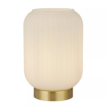 Satin Brass Frosted Ribbed Glass Shade Pearl Table Lamp