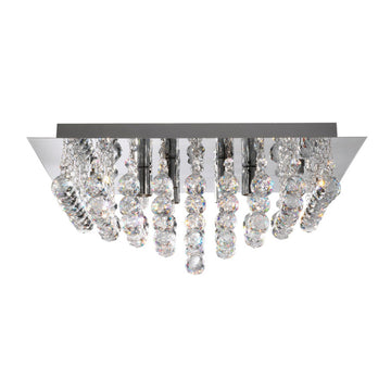 8 Light Chrome Crystal Balls Square Flush Ceiling Fitting Chandelier