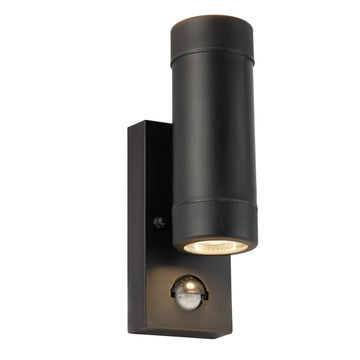 2 Light Bulbs Black Uplight Downlight PIR Sensor Wall Bracket Light
