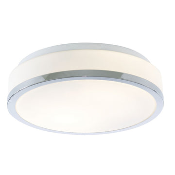 28cm Chrome White Glass Bathroom Flush Fitting Ceiling Light