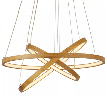 X Eternity 3 Ring Natural Bamboo Gold LED Warm White Pendant Light