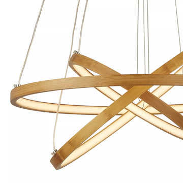 X Eternity 3 Ring Natural Bamboo Gold LED Warm White Pendant Light