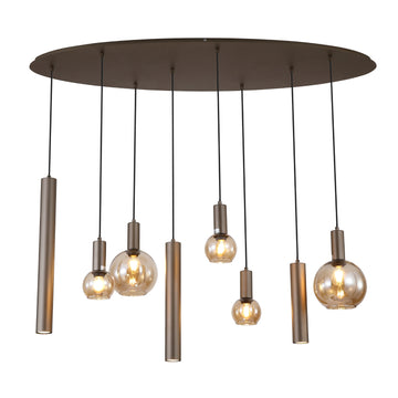 8 Light Latte Metal Amber Glass Lyon Pendant Light
