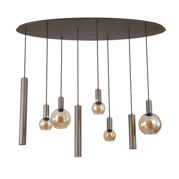 8 Light Latte Metal Amber Glass Lyon Pendant Light