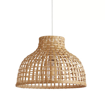 Bali Bamboo Wood Woven Dome Shade Pendant Light