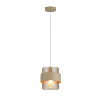 1‑Light Amber Ribbed Glass Sand Metal Pendant Light
