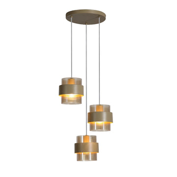 3‑Light Amber Ribbed Glass Sand Metal Pendant Light