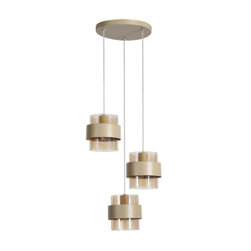 3‑Light Amber Ribbed Glass Sand Metal Pendant Light