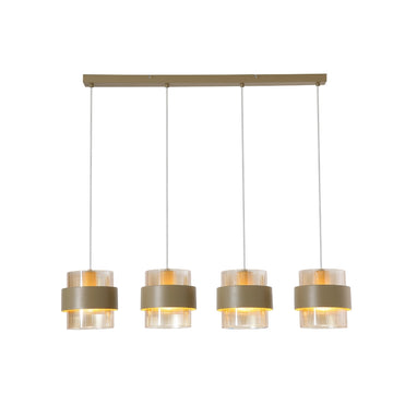 4‑Light Amber Ribbed Glass Sand Metal Pendant Light
