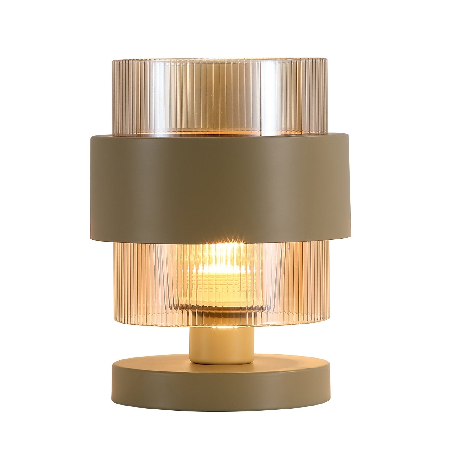 Sand Metal Base Amber Ribbed Glass Shade E27 60W 23.8cm Table Lamp