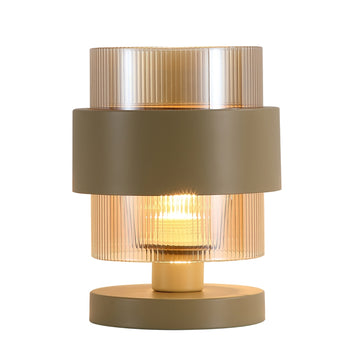Sand Metal Base Amber Ribbed Glass Shade E27 60W 23.8cm Table Lamp