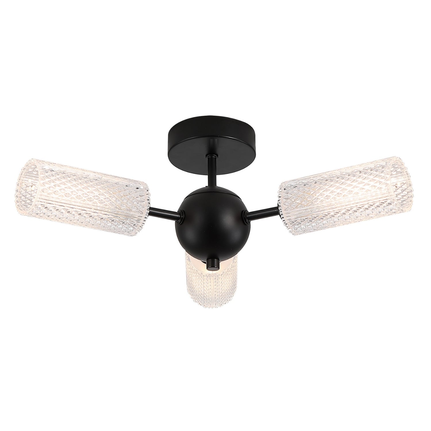 Cosmic 3 Light Black Flush Ceiling Light | Textured Acrylic Shades G9 Dimmable