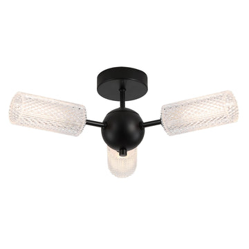 Cosmic 3 Light Black Flush Ceiling Light | Textured Acrylic Shades G9 Dimmable