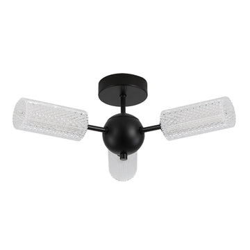 Cosmic 3 Light Black Flush Ceiling Light | Textured Acrylic Shades G9 Dimmable