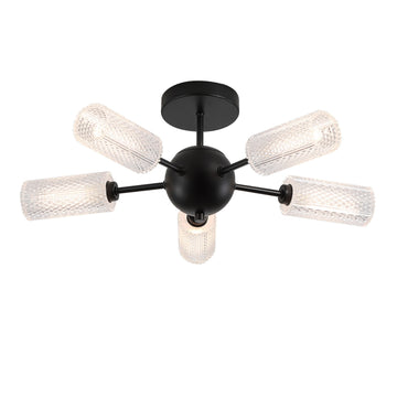 Cosmic 5 Light Black Flush Ceiling Light | Textured Acrylic Shades G9 Dimmable