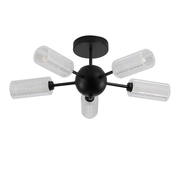 Cosmic 5 Light Black Flush Ceiling Light | Textured Acrylic Shades G9 Dimmable
