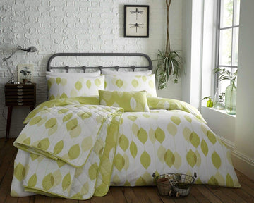 Etched Leaves Duvet Cover Set, Double, Lime Green