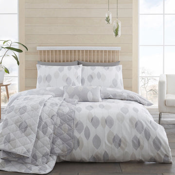 Etched Leaves Duvet Cover Set, Double, Grey & White