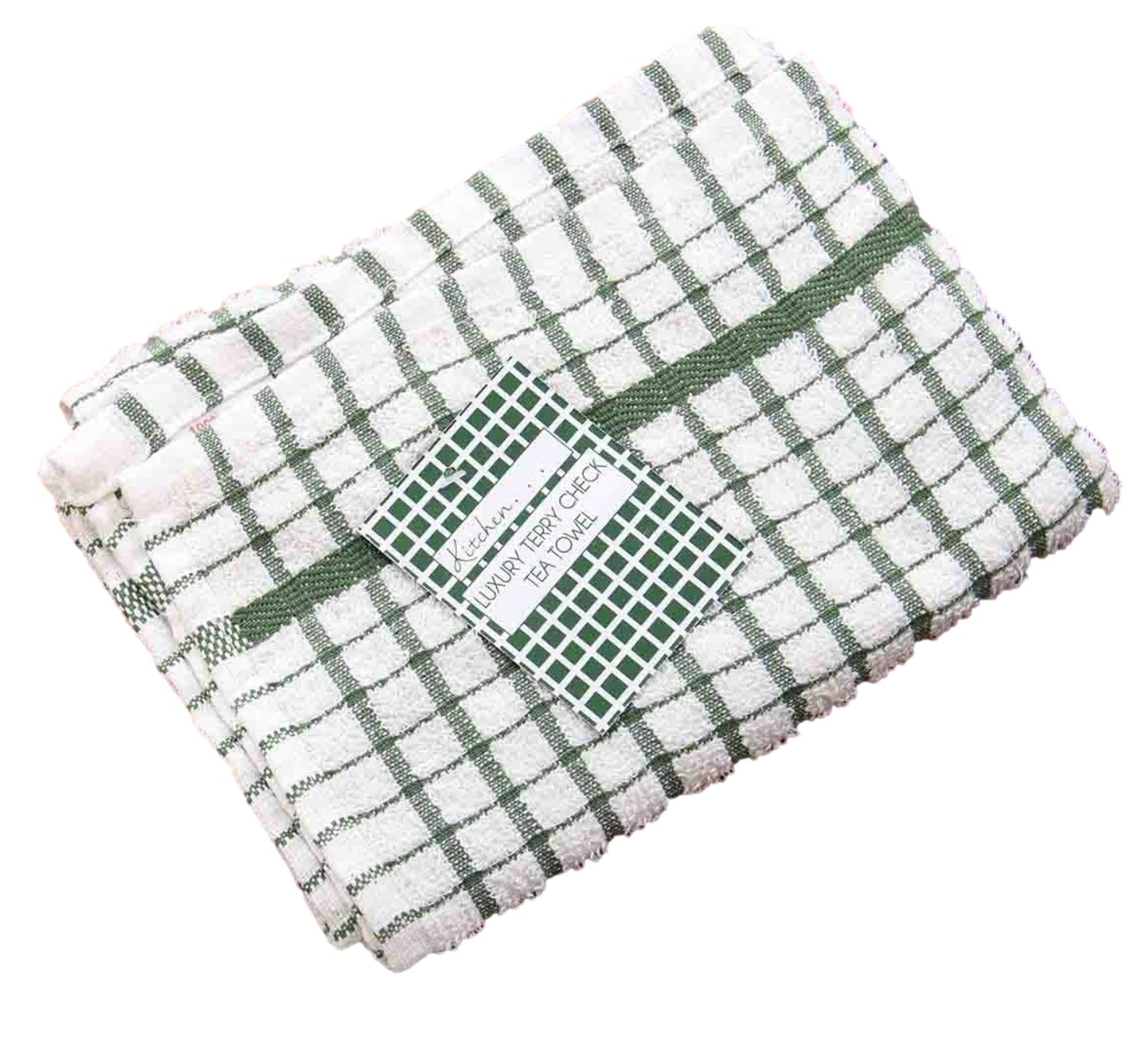 60pc Terry Check Tea Towel Green