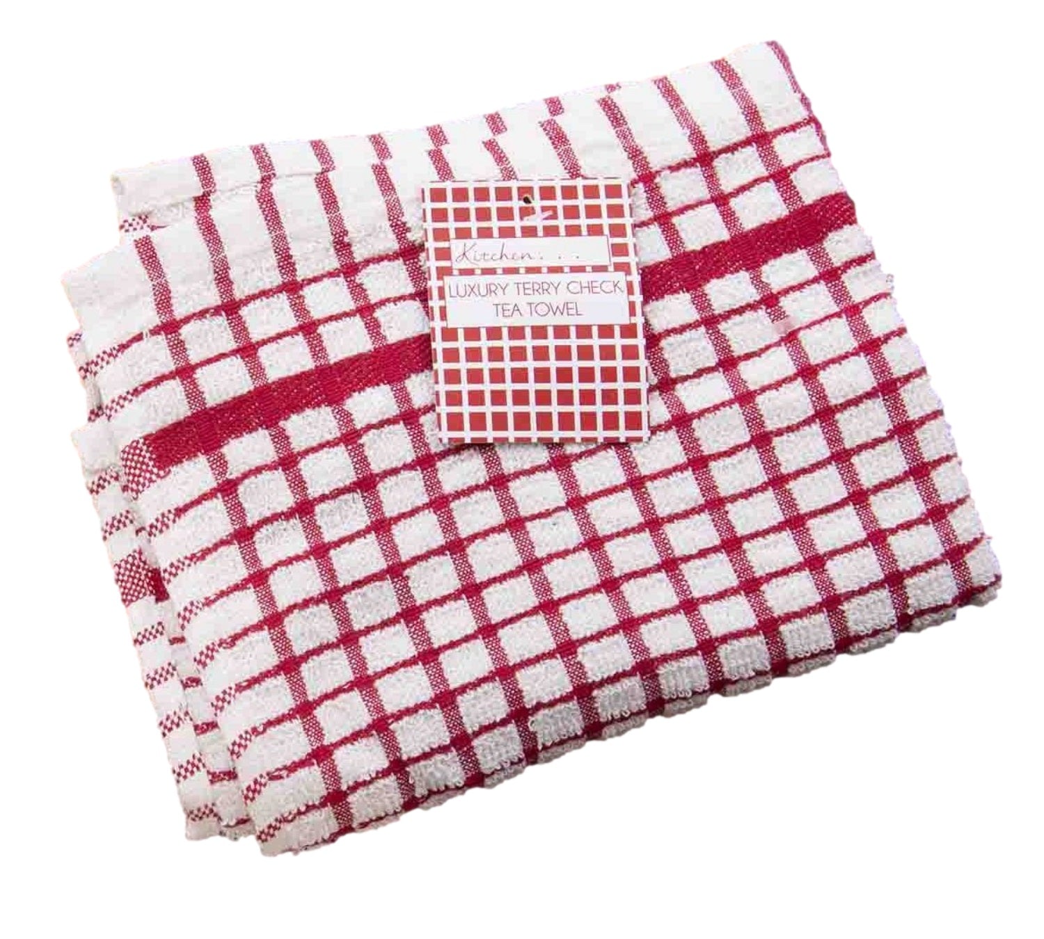 48pc Terry Check Tea Towel Red