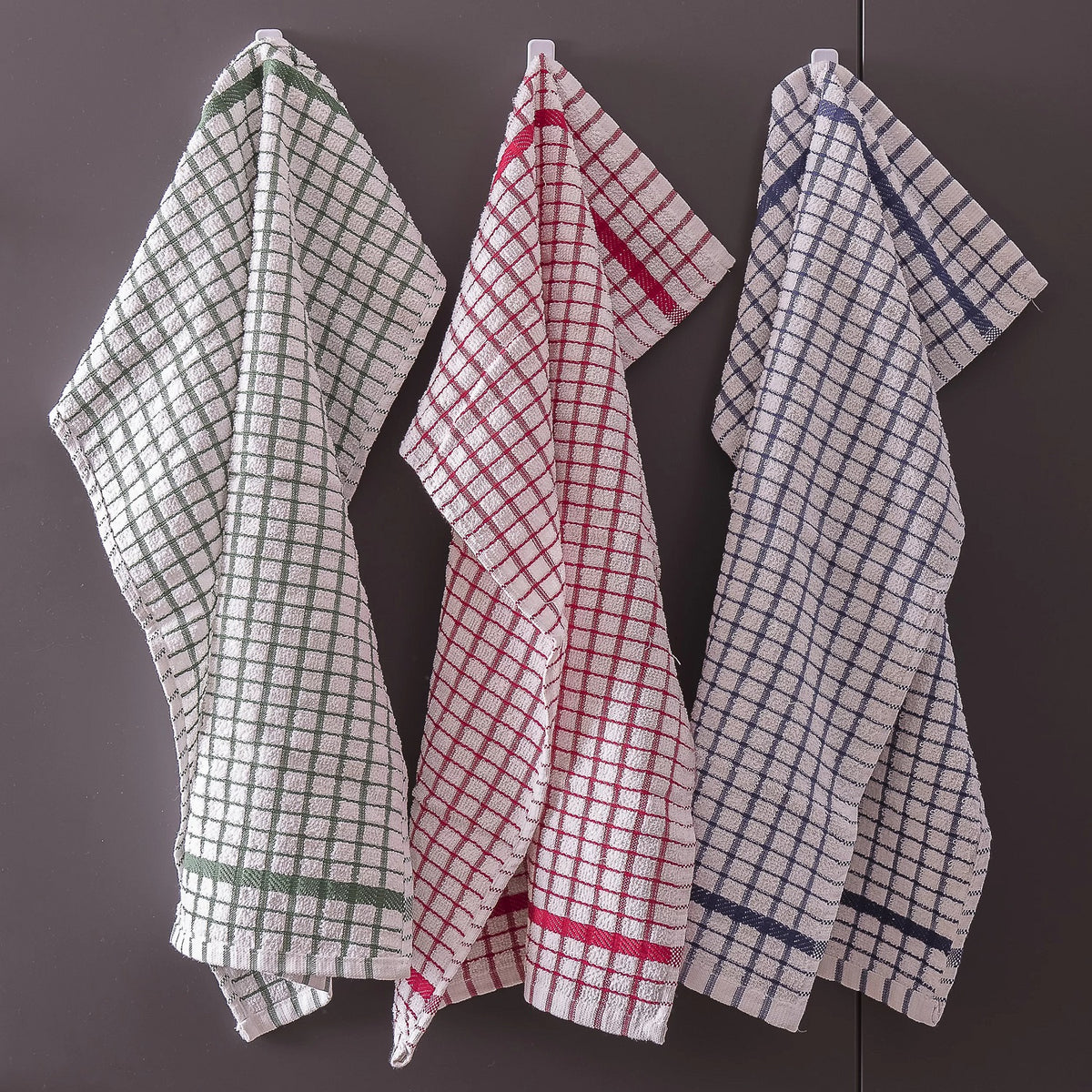 12pk Terry Check Tea Towel - Blue