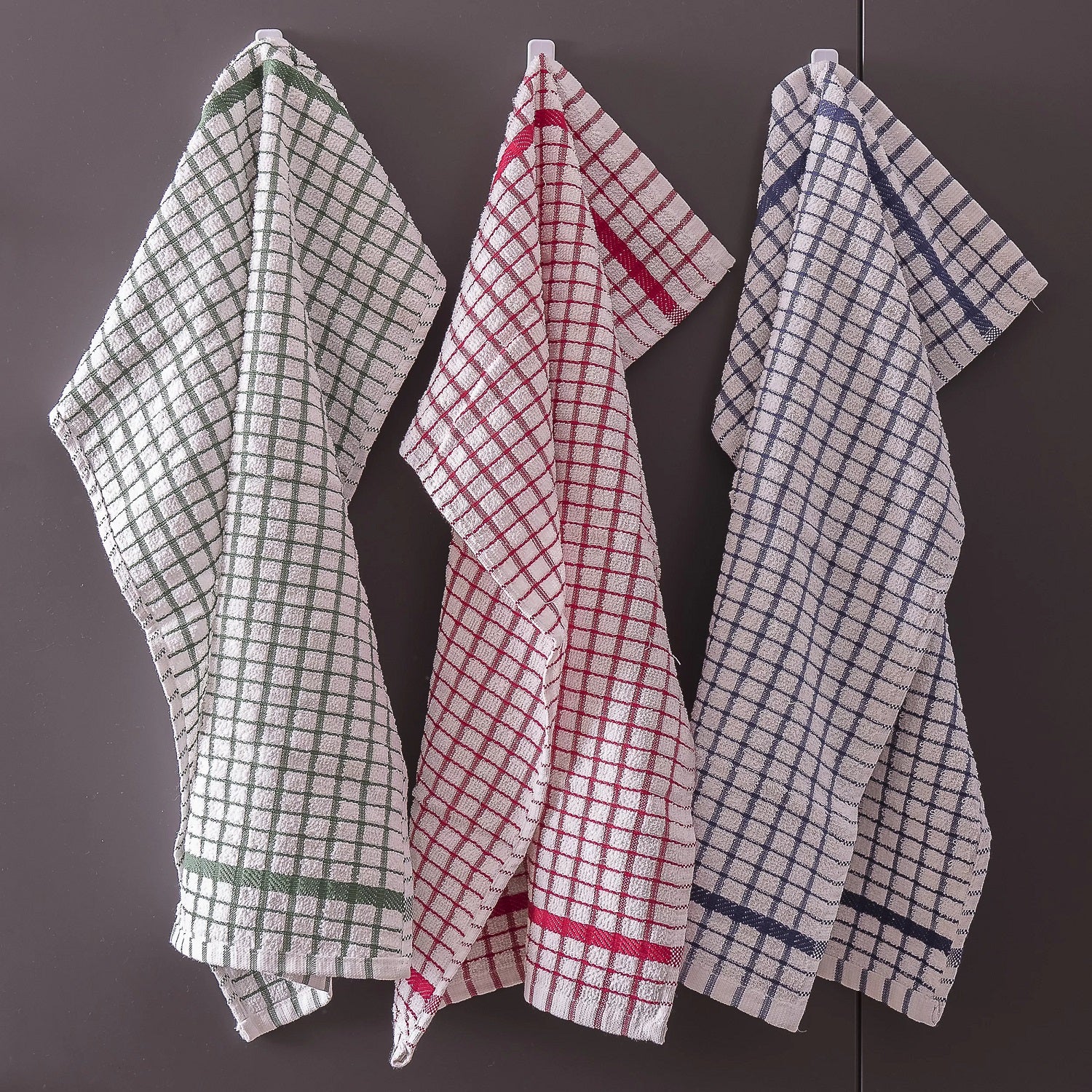 12pk Terry Check Tea Towel - Green