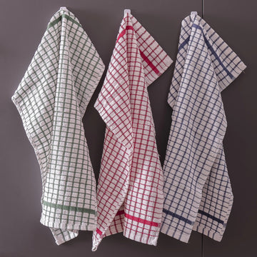 12pk Terry Check Tea Towel - Blue