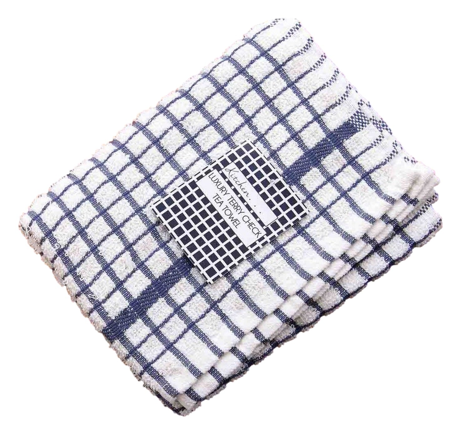 24pc Check Terry Tea Towel Blue