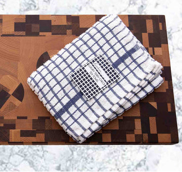 48pc Terry Check Tea Towel Blue