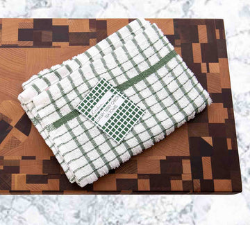 36pc Terry Check Tea Towel Green