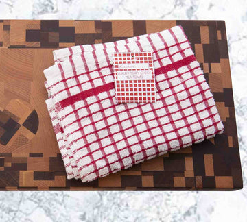 12pk Terry Check Tea Towel - Red