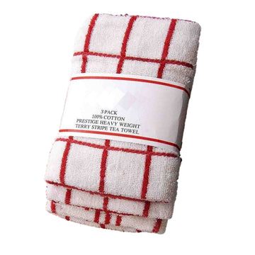 15Pcs Fancy Stripe Terry Tea Towel - Red