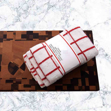 24Pcs Fancy Stripe Terry Tea Towel - Red