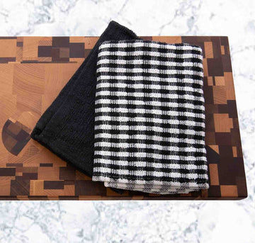 5pk Mono Check Terry Tea Towel - Black