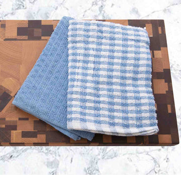 5pk Mono Check Terry Tea Towel - Blue