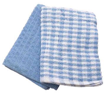 6 Sets of 5pk Mono Check Terry Tea Towel - Blue