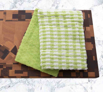 5pk Mono Check Terry Tea Towel - Green