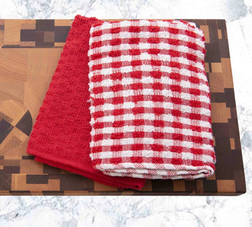 5pk Mono Check Terry Tea Towel - Red