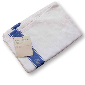 3pc Linen Union Bar Glass Cloth Blue