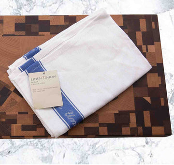 3pc Linen Union Bar Glass Cloth Blue