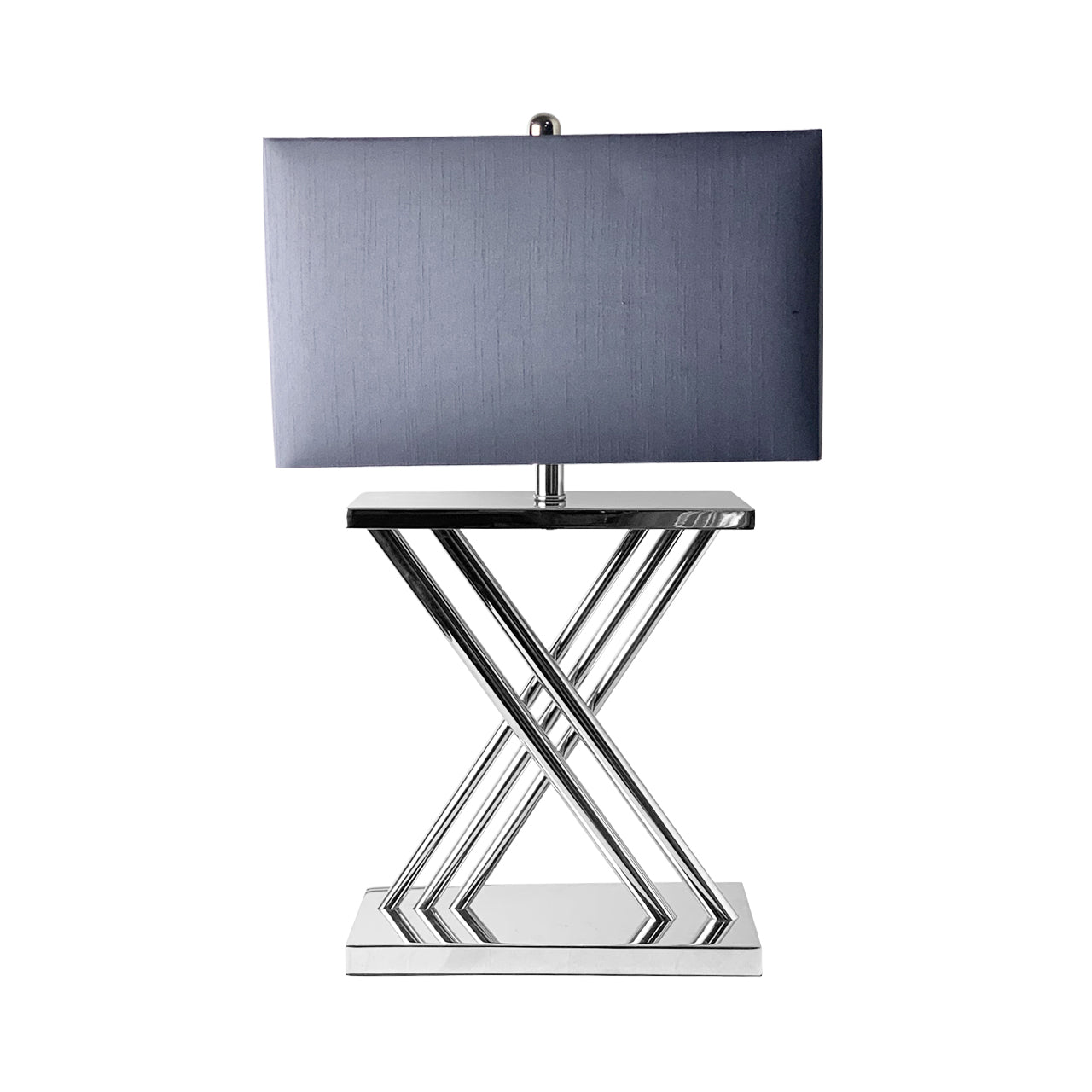 70cm X Nickel Table Lamp With Grey Silk Shade
