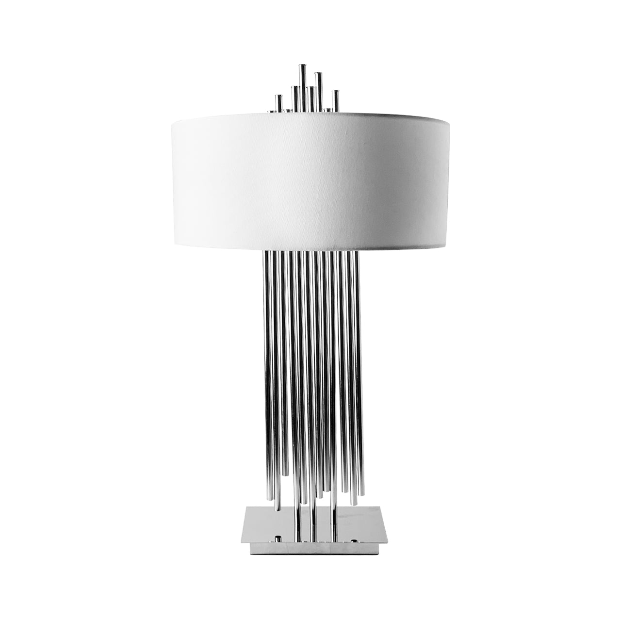 77cm Nickel Table Lamp With Light Grey Silk Shade