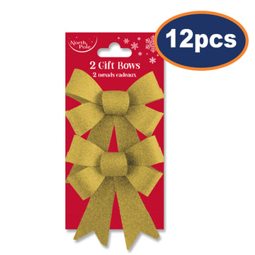 6 Pair North Pole Gold Glitters Gift Bows